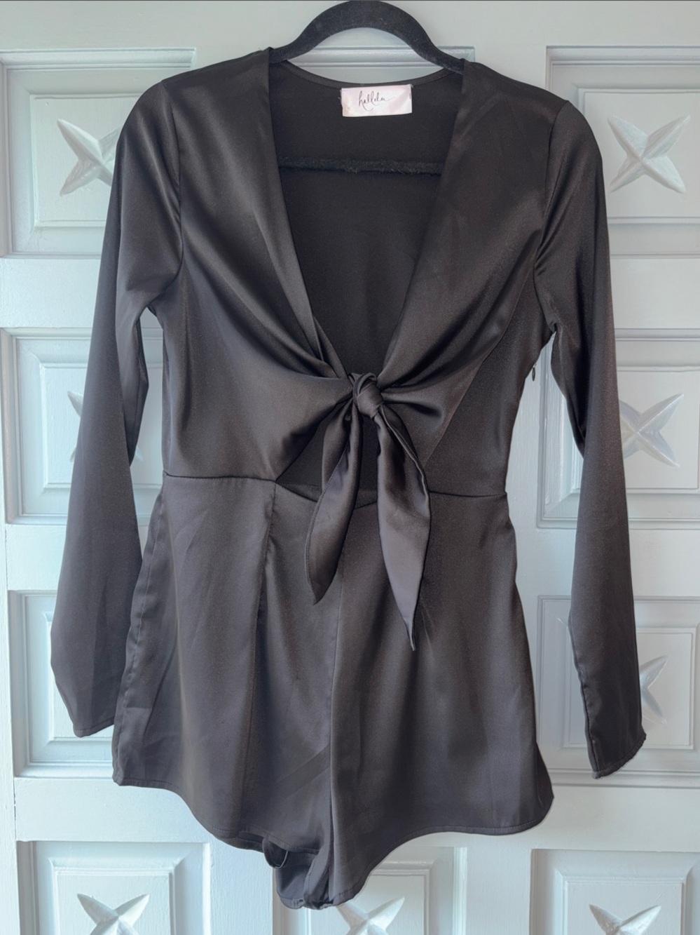 Black Tie-Front Satin Romper